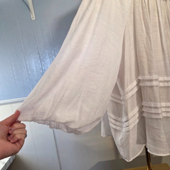 Cato 26/28 White Eyelet Square Neck Ruffle Flowy Balloon Sleeve Casual Blouse - Picture 4 of 11